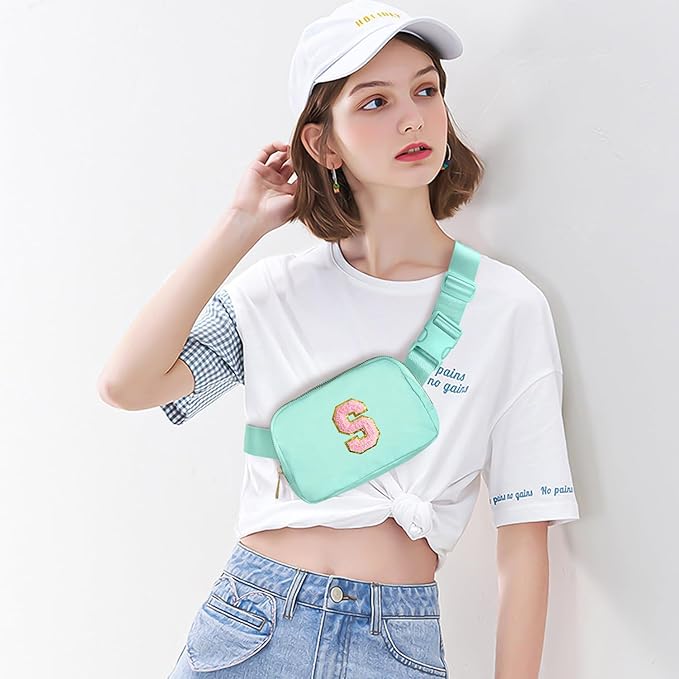 Gitus Belt Bag Fanny Pack Crossbody Bags with Initial Letter Patch Cute Stuff Birthday Gifts for Teenager Girls Trendy Preppy Stuff for Teen Girls Cool Stuff for Teens (Mint Green-S)