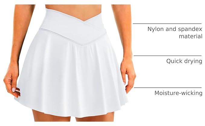 Womens Tennis Skirt Crossover High Waisted Skort with Pockets Shorts | Athletic Skirts for Golf Running Workout Pickleball, Aesthetic Activewear, Sporty Athleisure Style