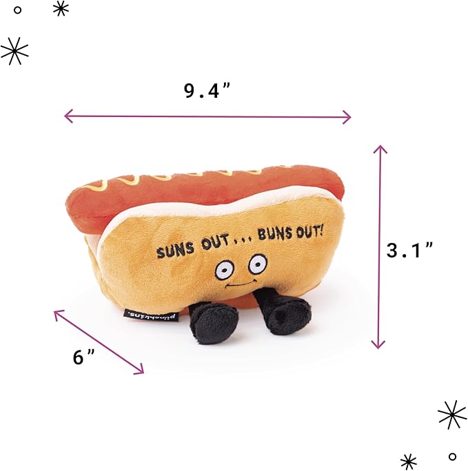 Hot Dog Plushie - Suns Out, Buns Out Cute Hot Dog Plush, Sassy & Funny Food Plush Toy for Gifting