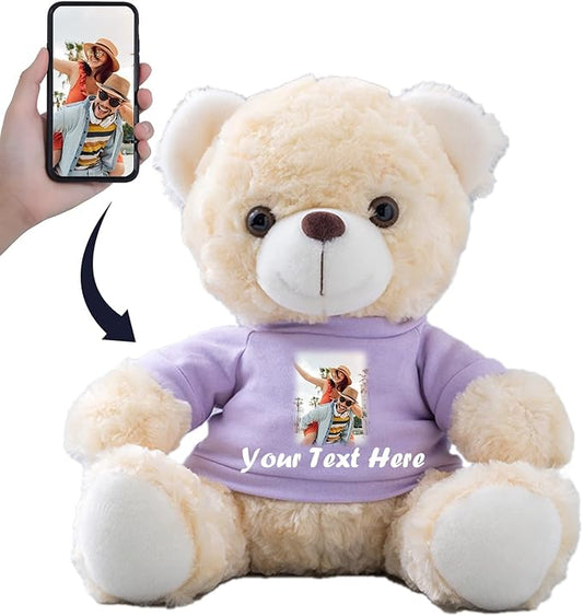 Teddy Bear Customized Gifts for Women/Men with Custom Text, Personalized Teddy Bear Stuffed with T-Shirt as Personalized Gifts for Christmas Valentines Day Birthday (8 inch-Text+Photo)