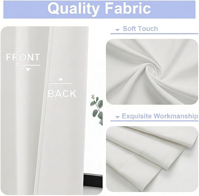 Simplebrand Ava Ivory Short 36 Inches Light Filtering Curtain 2 Panels Set, Half Window Rod Pocket Privacy Curtain Tiers for Kitchen, Curtains Light Filtering for Bathroom, W40 x L36 Inch, Ivory