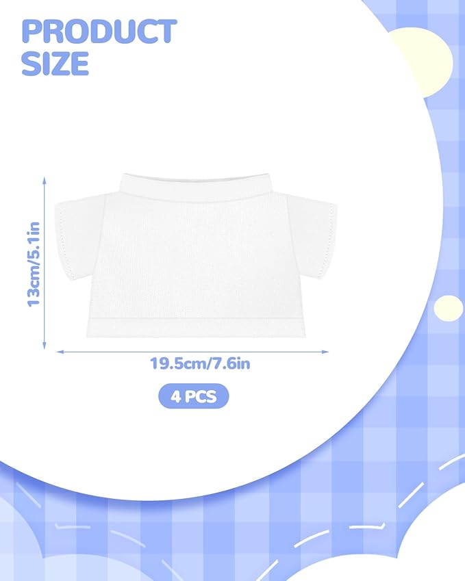 4 PCS Stuffed Bear Basic T Shirt Clothes for 10-12Inch, T Shirt Classic Crew Neck Bear, Cute Tiny Clothes DIY Bear Toy (for 10-12 Inch,White)
