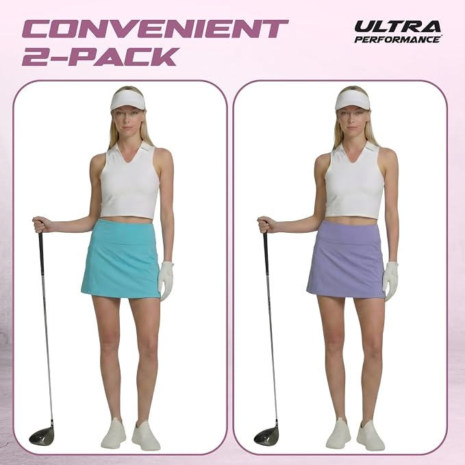 Ultra Performance Womens Golf Skirt 2 Pack Women’s Tennis Skort with Compression Liner Athletic Skirts for Women with Pockets