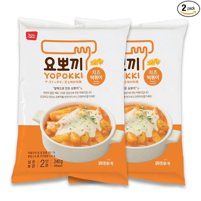 Yopokki Instant Tteokbokki Rice Cakes Korean, Topokki Pack - Great with Cheese and Ramen Noodles, Korean Snacks for College Dorm, Korean Food Meal Kit, Pack of 2 (Cheese, 2 Packs)
