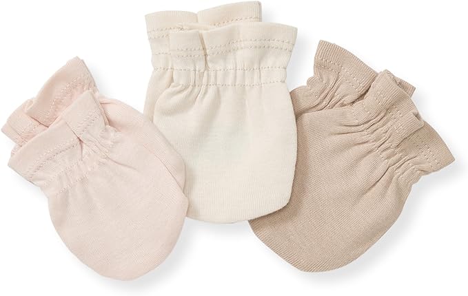Burts Bees Baby Unisex Baby Mittens, 100% Organic Cotton, 3-Pack Solid Color Infant Scratch Protection Mitts