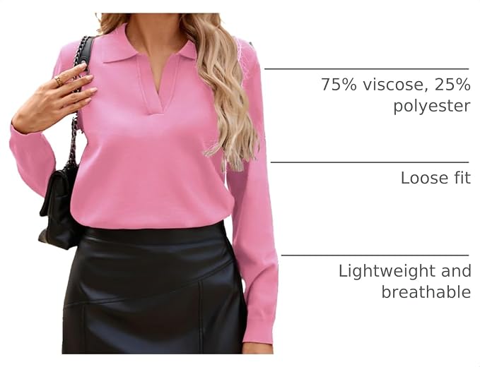 Women's Long Sleeve Classic V Neck Casual Fall Winter Polo Sweater Tops | Basic Collared Knitted Fashion Work Business Formal Daily Wear Versatile Pullover Shirts