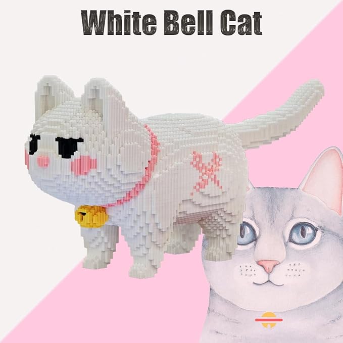 Animal White Bell Cat Micro Building Blocks Set（8000PCS） Gift for Adults and Kids