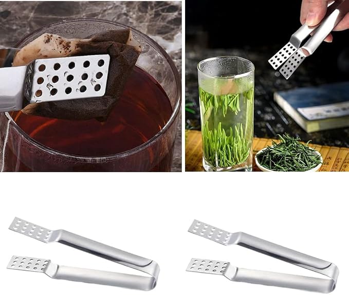 2 Pack Stainless Steel Tea Bag Squeezer, Kitchen Tea Bag Tongs Herbal Tea Infuser, Tea Bag Holder Strainer Clip for Loosing Leaf, Gripping Ice Cube, Sugar