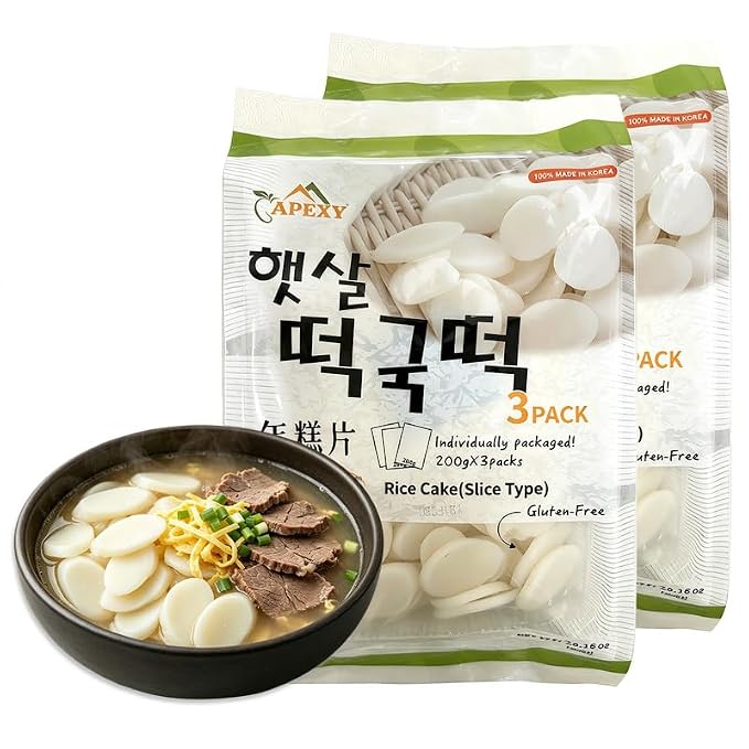 APEXY Sliced Korean Rice Cakes for Tteokguk Soup, Authentic Chewy Oval Rice Cake Slices, Gluten Free Korean Rice Cakes for Hot Pot, Stir Fry & Asian Cooking, 21 oz Pack of 2