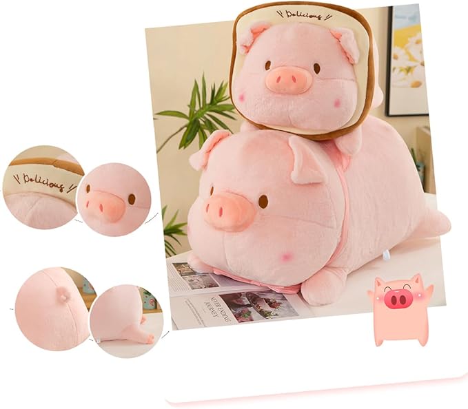 ELAINREN Kawaii Toast Piggy Stuffed Hugging Pillow Soft Fat Pig Plush Toy Gifts,Snuggle Buddy Piggy Plush Body Pillow, Home Decor Pig Shape Cushion,19.6''