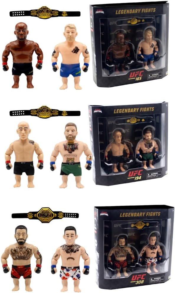 UFC 4.5-Inch Articulated Action Figures Legendary Fights 2-Pack Mystery Assortment – Includes 2 Fighters, Accessories and Championship Belt | Official UFC Collectible by PMI – Random 1 of 3