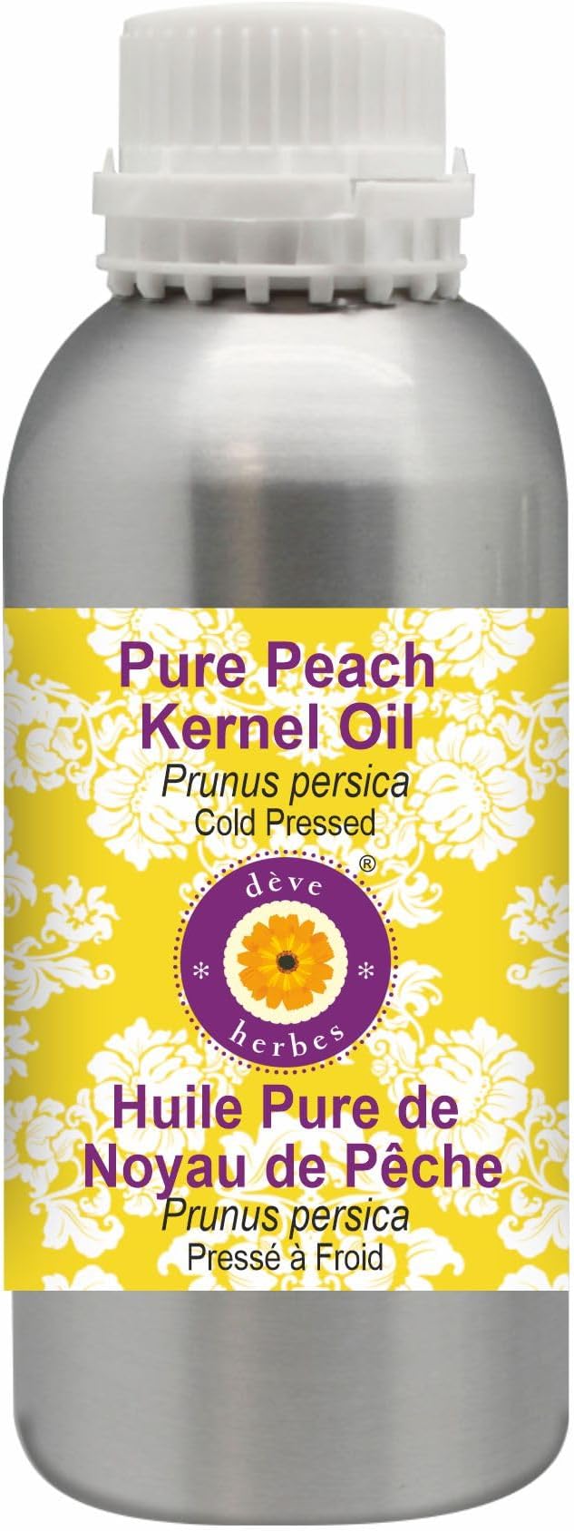 Deve Herbes Pure Peach Kernel Oil (Prunus persica) Cold Pressed 1250ml, (42 oz)