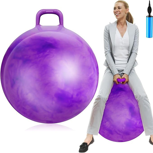 Lewtemi Hopper Ball for Adults, 31 Inch Bouncing Ball Hippity with Handle Rubber Hop, Jumping Hopping Exercise with Air Pump for Outdoors Sports Games Exercise (Gradient Purple)