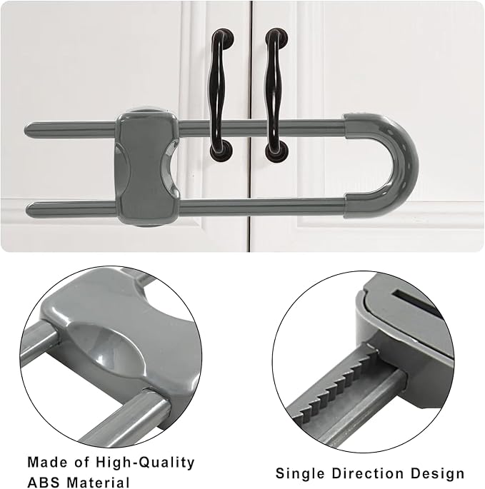Sliding Cabinet Locks for Babies, Baby Proofing Adjustable U-Shaped Baby Safety Latches for Handles Knobs Drawers, Fridge, Closet, Cupboard, Closet with Secure Lock Buttons,10Pack(Grey)