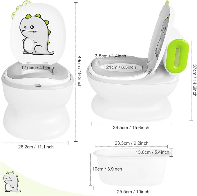 KtEli Toddler Potty Training Seat, Realistic Children's Toilet with Music for 1-3 Years, Dinosaurs Urinal Pot, Toilet Potty Seat for Boys and Girls with Splash Guard, Potty Training Toilet, White
