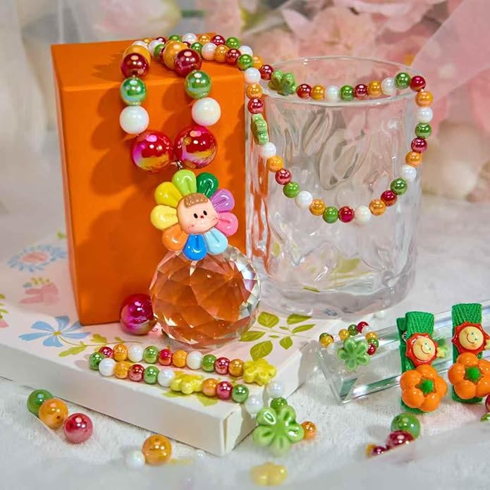 Little Girl Jewelry Sets Kids Jewelry - Unicorn Mermaid Bead Necklaces, Jewel Rings, Dress Rings, Friendship Bracelets with Science Knowledge Cards & Spare Strings - Princess Dress Play Toy for Toddlers 2 3 4 5 6 7 8 - Birthday Party School Gifts