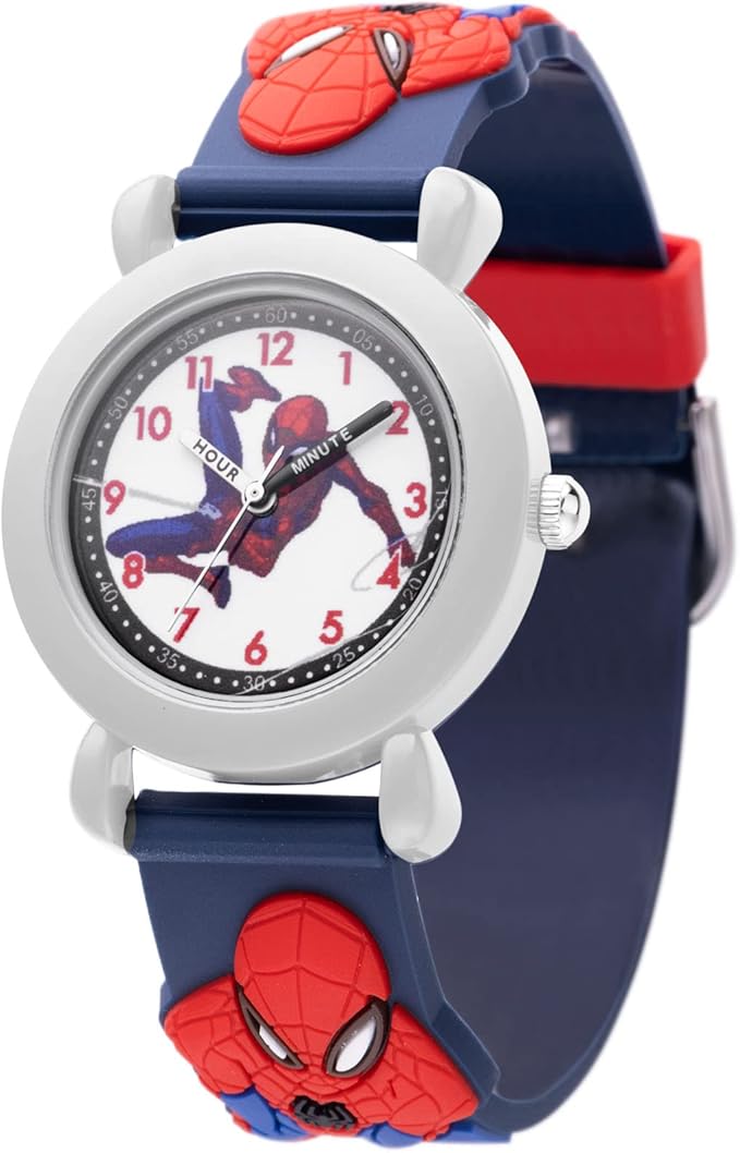 Marvel Spiderman Watch for Kids - Spiderman Watch Boys - Spider-Man Watches for Boys 4-6 - Toys - Kids - Marvel Toddler - Silver Case - 3D Silicone Plastic Strap