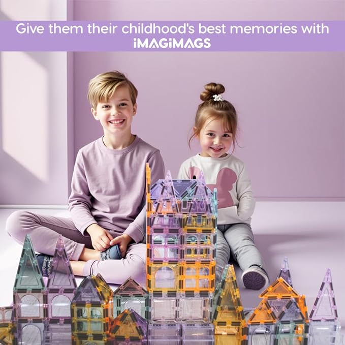Magnetic Building Tiles; 108 Piece Palatial Set for Boys, Girls and Kids; Pastel Magnetic Building Tiles; Activity; Building Blocks; Toddler Toys; STEM; Children Ages 3 Years +