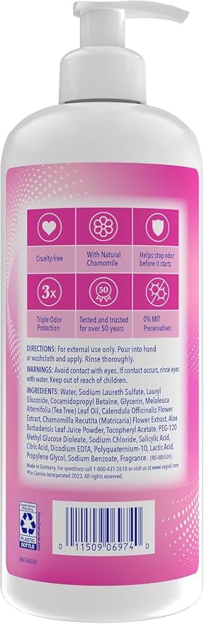 Vagisil Feminine Wash for Intimate Area Hygiene, Odor Block & pH Balance Scented Washes, Gynecologist Tested, Hypoallergenic, Includes Two 16.9 oz Pump Bottles