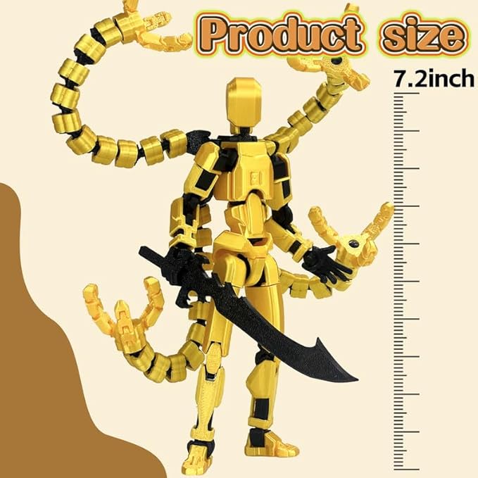 T13 Action Figure, Assembly Completed Dummy 13 Action Figures,T 13 3D Printed Toys - The Premium Action Figures for Sci-Fi Enthusiasts,Four Claws Robot (Gold, 7.2 Inch)