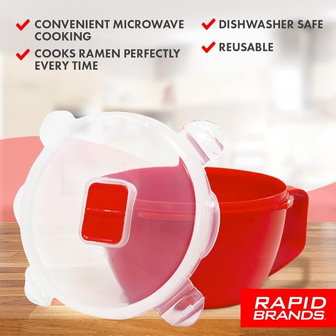 Rapid Plastic Noodle/Soup Bowl | Microwave Soup & Noodles in Minutes | Perfect for Dorm, Small Kitchen, or Office | Dishwasher-Safe, Microwaveable, & BPA-Free