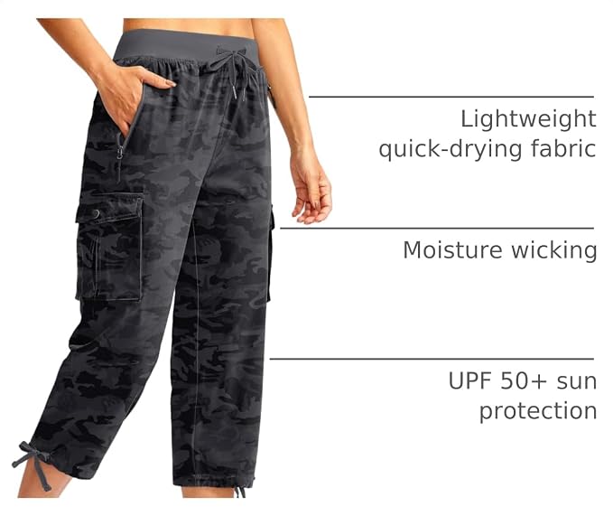 Soothfeel Women's Cargo Capris Pants with 6 Pockets Lightweight Quick Dry Travel Hiking Summer Pants for Women Casual