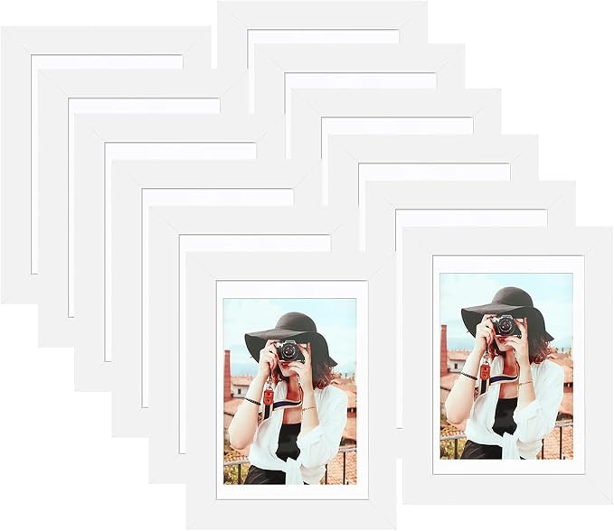 Picrit 5x7 Picture Frame Set of 12, Display 4x6 with Mat or 5x7 without Mat, Photo Frames for Wall Mounting or Table Top Display, White