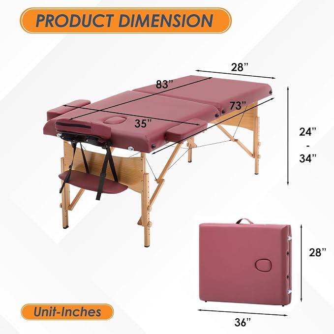 BestMassage Massage Bed Portable Massage Table 2 Folding Lash Bed Height Adjustable 28 Inch Wide Spa Table with Non-Woven Bag for Spa Footmassage Facial CareSpa Tattoo