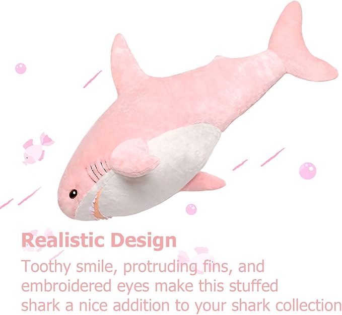 MorisMos Giant Shark Pillow, Shark Plush Toy, Big Stuffed Animal, Pink, 32in