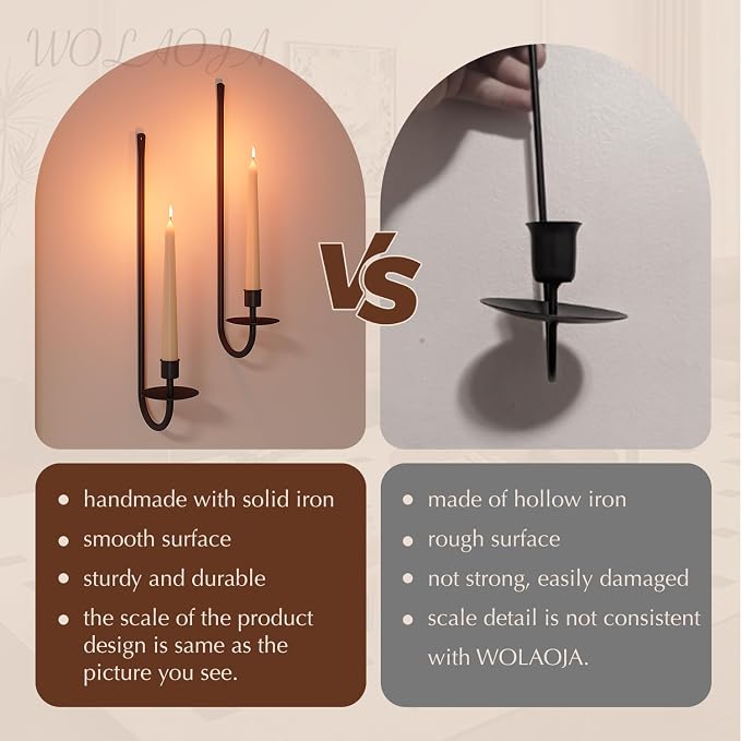 Metal Wall Candle Sconce Holder Set of 2 Wall Mount Candle Holder Pillar Holder Black Modern Wall Candle Sconces Hanging for Living Room Farmhouse Fireplace Wedding