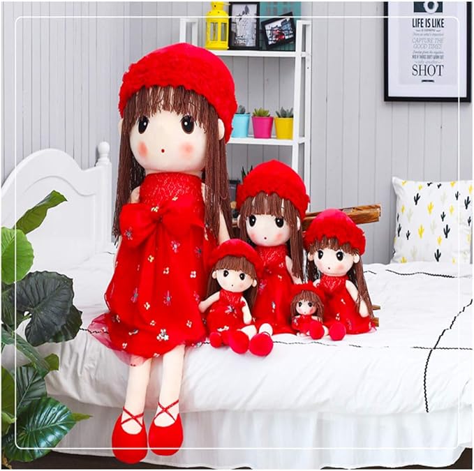 Tvoip Tulle Skirt Princess Plush Toy Phial Dolls Children Girls Doll Cute Little Girl Dolls, 18 Inch (Red)