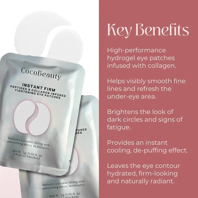 COCOBEAUTY InstaFirm Eye Patches – Under Eye Mask for Puffiness and Dark Circles – Topicals Eye Treatment for Women & Men – Eye Bags Solution – Hydrating Eye Masks for Health and Beauty (32 pairs)