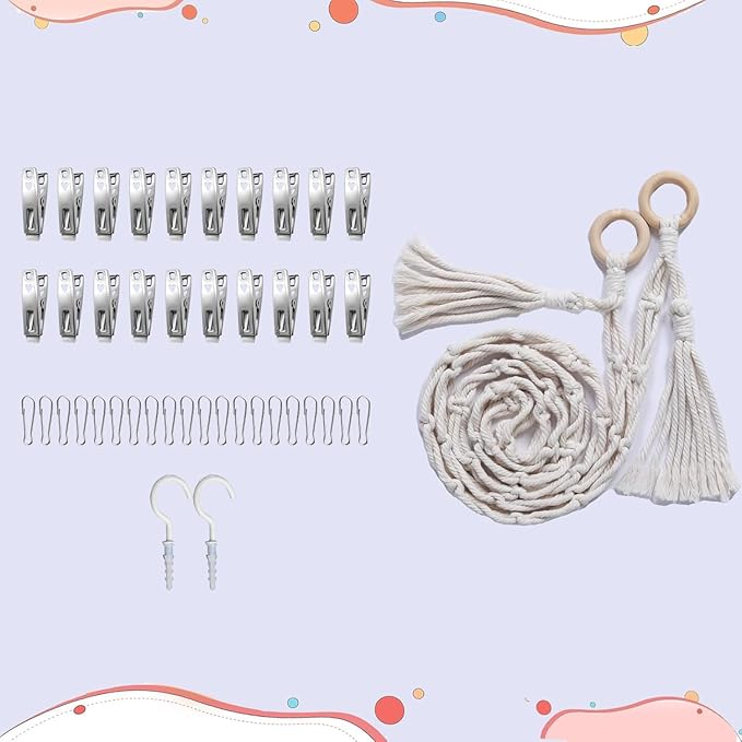 1 Pcs Cotton Stuffed Animal Storage Chain with 20pcs Metal Clips for Hanging Small Plush 80inch Wall Organizer Stuffed Animals Storage Holder for Hanging Nursery Play Room Wall Door (1Pcs White)