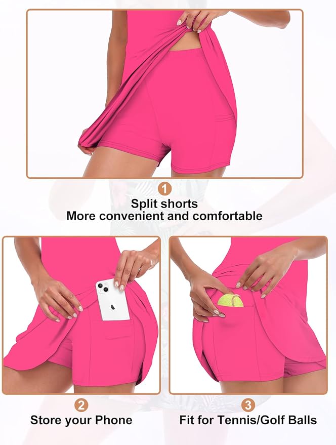 Viracy Tennis Dress for Women Sleeveless Golf Dresses with Shorts and Pockets Ruffle Zip Up Stand Collar Golf Outfits