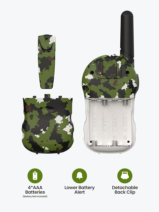 FOREDOM Walkie Talkies for Kids Walkie Talkies Long Range for Boys & Girls Age 3 to 12 Year Old Birthday Cool Army Toys - 2 Pack