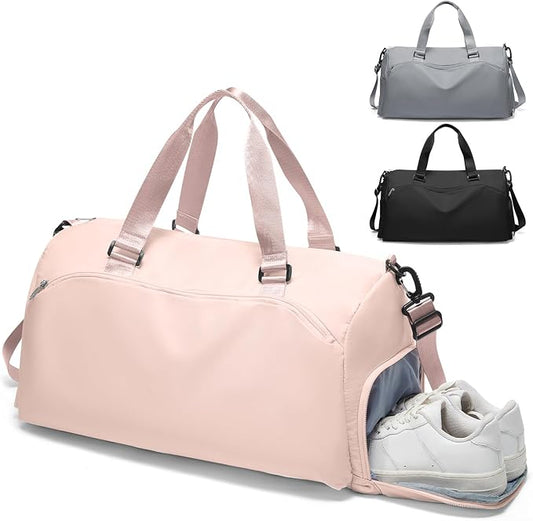 Gym Bag for Women with Shoe Compartment Lightweight Travel Duffle Bags Carry on Bag Overnight Weekender Duffel Bag with Wet Pocket Personal Item Travel Bag Tote Bag Workout Dance Bag Pink