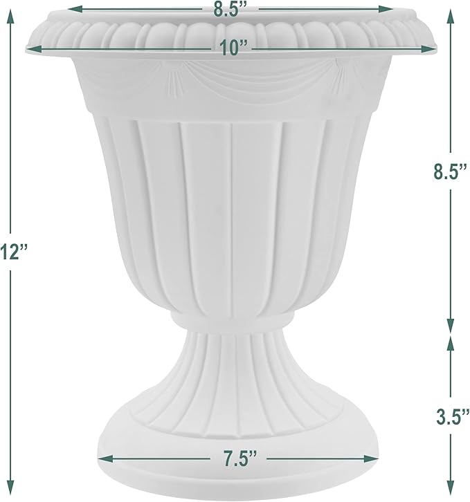 Arcadia Garden Products PL20SL Classic Traditional Plastic Urn Planter Indoor/Outdoor, 10" x 12", Brushed Silver