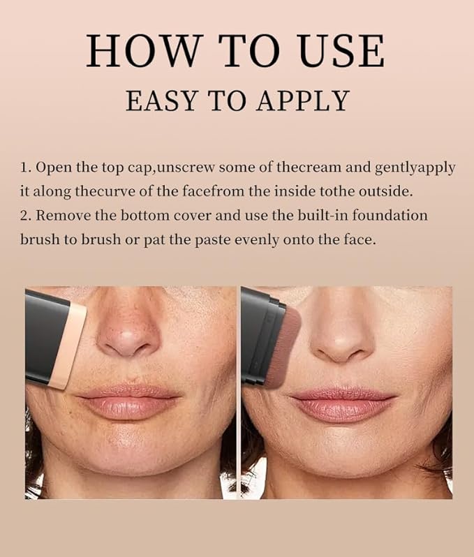 Foundation Stick, 2 in 1 Dual-Ended Long-Lasting Concealer Korean Foundation Contour Stick, Waterproof Contouring foundation with Brush, Full Coverage Matte Finish for Face Makeup(01#IVORY)