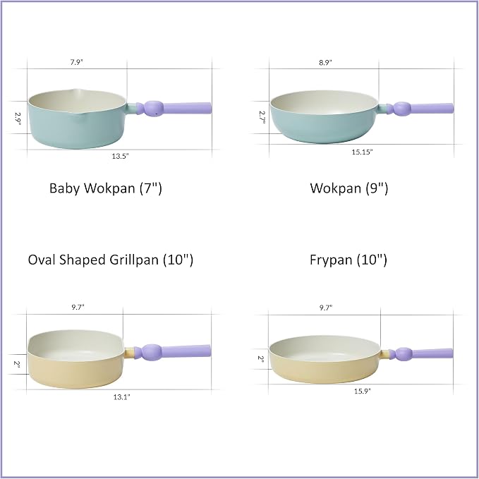 Neoflam Better Finger Cookware Set - Mint and Yellow, All-in-One 4-Piece Ceramic Coating Kitchen Woks and Pans