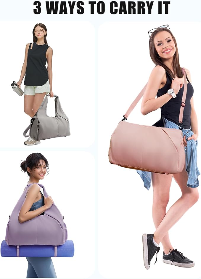 RHDZO Gym Bag for Women with Shoe Compartment Yoga Mat Bag with Wet Pocket and Water Bottle Holder Weekender Bag with Strap