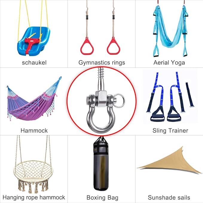 SELEWARE Heavy Duty 180° Swing Hangers, Stainless Steel Eye Screw Bracket, 1800 LB Capacity Playground Yoga Hammock Rope Tire Web Chair Sandbag Punching Bag Porch Swing Sets (6 Pack)