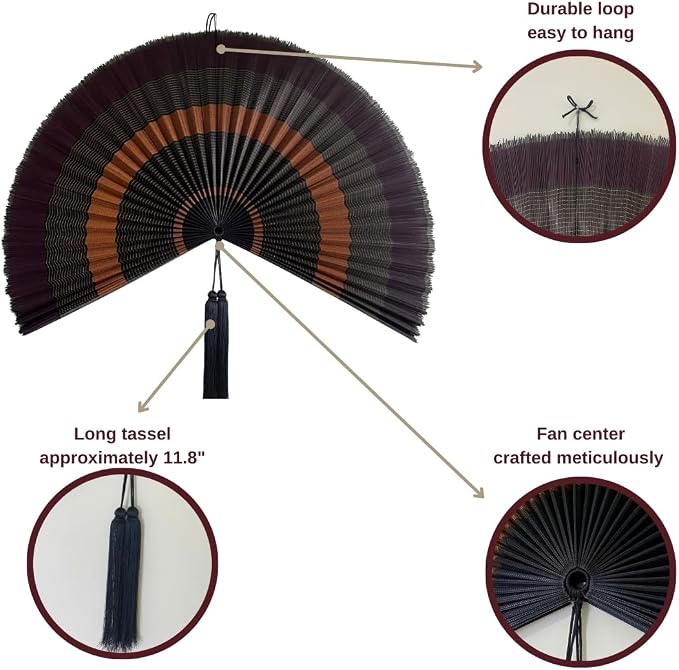 ChumDecor Bamboo Fan Wall Decor, Japanese Wall Fan Decoration, Ebony 60 in | Giant Oversized Oriental and Asian Style Hanging Decoration for Above the Bed Headboard or a Tall Stairwell Landing
