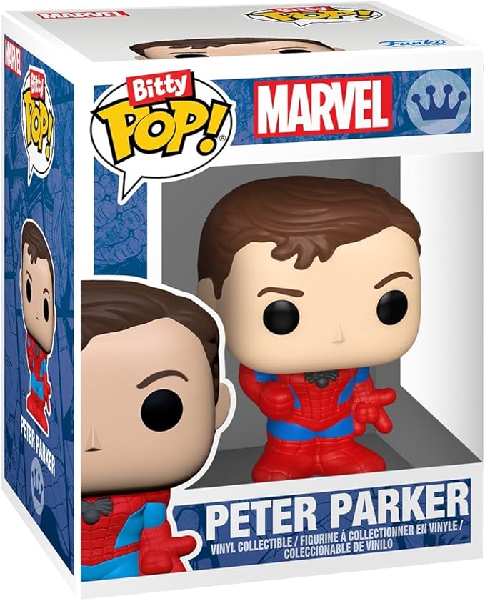 Funko Pop! Bitty: Spider-Man - Miles Morales, Ghost Spider, Spider-Man 2099, and Mystery Chase Figure - 0.9 Inch (2.2 Cm) - Marvel Comics Collectable - Stackable Display Shelf Included - Gift Idea