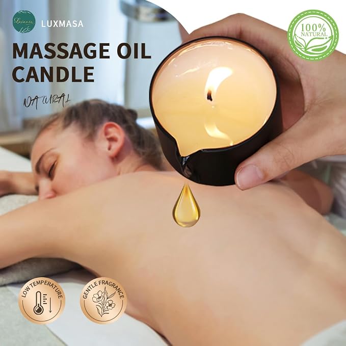 Massage Oil Candle 3 Pack, Warming Skin Moisturizing Body Lotion Oil for Skin Care, Soy Wax Low Temp Candle for Home SPA, Amazing Gift Set,6.9 OZ (Lavender,Little Black Dress,Satan Knee)