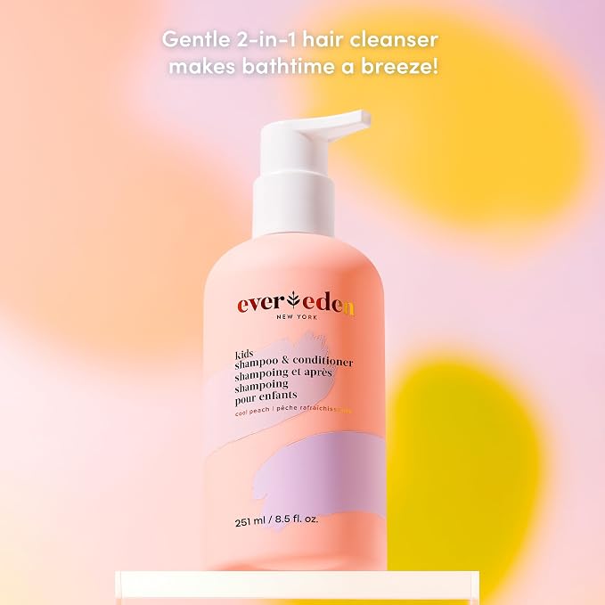 Evereden Mini Kids Shampoo and Conditioner 2-in-1: Cool Peach, 1.7 fl oz. | Vegan, & Gentle Care for Kids | Toddler Shampoo and Conditioner for Healthy Scalp & Hair | Travel Size | Age 4+