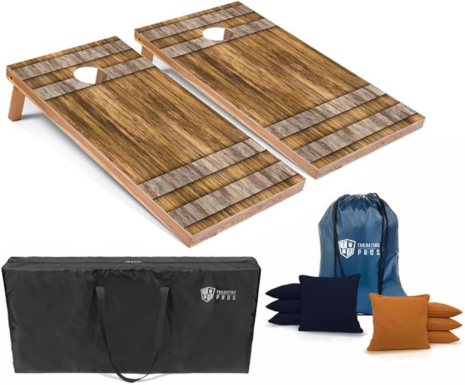Tailgating Pros Cornhole Boards 4x2 Official Regulation Size – Wooden Design Cornhole Game Set with 8 Bean Bags, Carrying Case & Tote – Outdoor Tailgate Yard Game