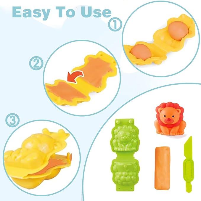 Unleash Creativity with 18 Unique Dino and Animal Molds Dough Toys Dough Accessories Set Whit 10 .Ideal as a Gift for Kids Aged 3-4-8 Years