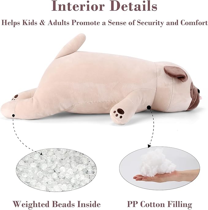gnomantic Pug Weighted Stuffed Animals - 28 Inch 4.0 Pounds Weighted Plushies Pug - Large Bulldog Plush Stuffed Animals Pillow - Cute Plush Toys Gifts for Kids & Adults