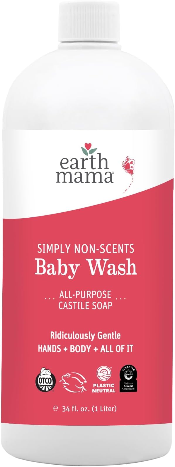 Earth Mama Foaming Hand Soap Refill All Purpose Castile Body Wash, Simply Non-Scents, 34 Fl Oz