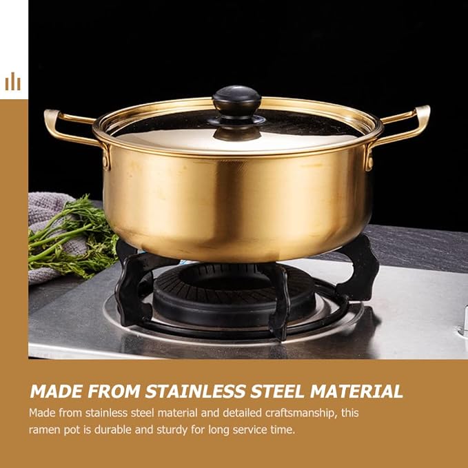 Kichvoe Stainless Steel Noodle Pot with Lid Portable Korean Ramen Pot for Soup Porridge and Noodles 9.76 X 7.08 X 3.93 in Lightweight Kitchen Cookware for Camping Hiking and Picnic